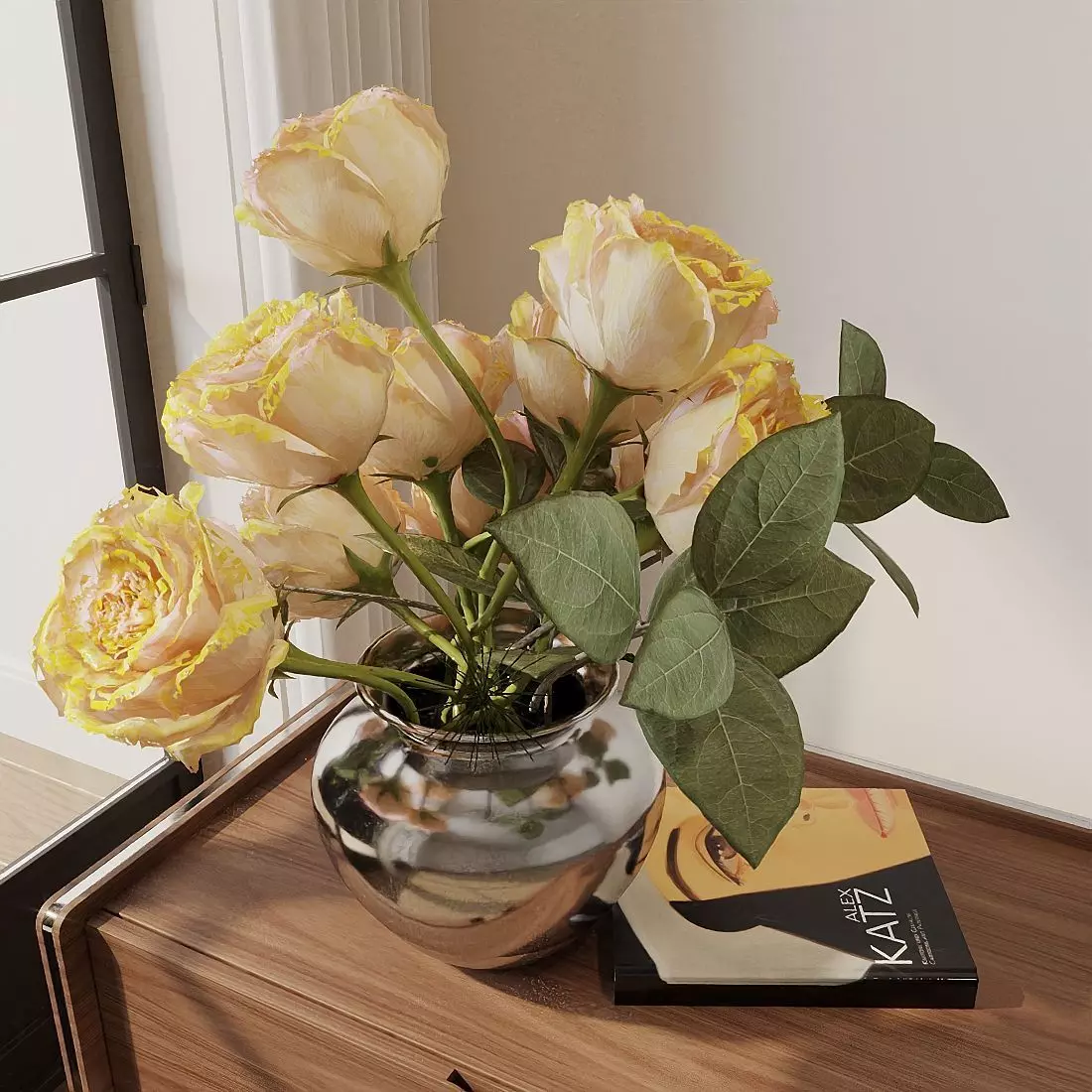 Flower arrangement in a vase 3D model_2