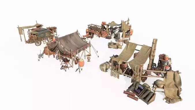 Three roadside weapon shops in the medieval market