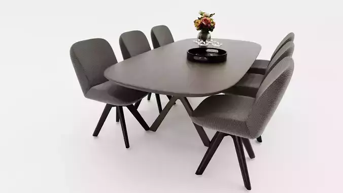 Modern Dining Table Set with Six Chairs 3D model