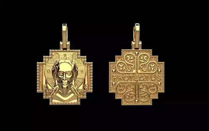double side Jesus protect us pendant model 723