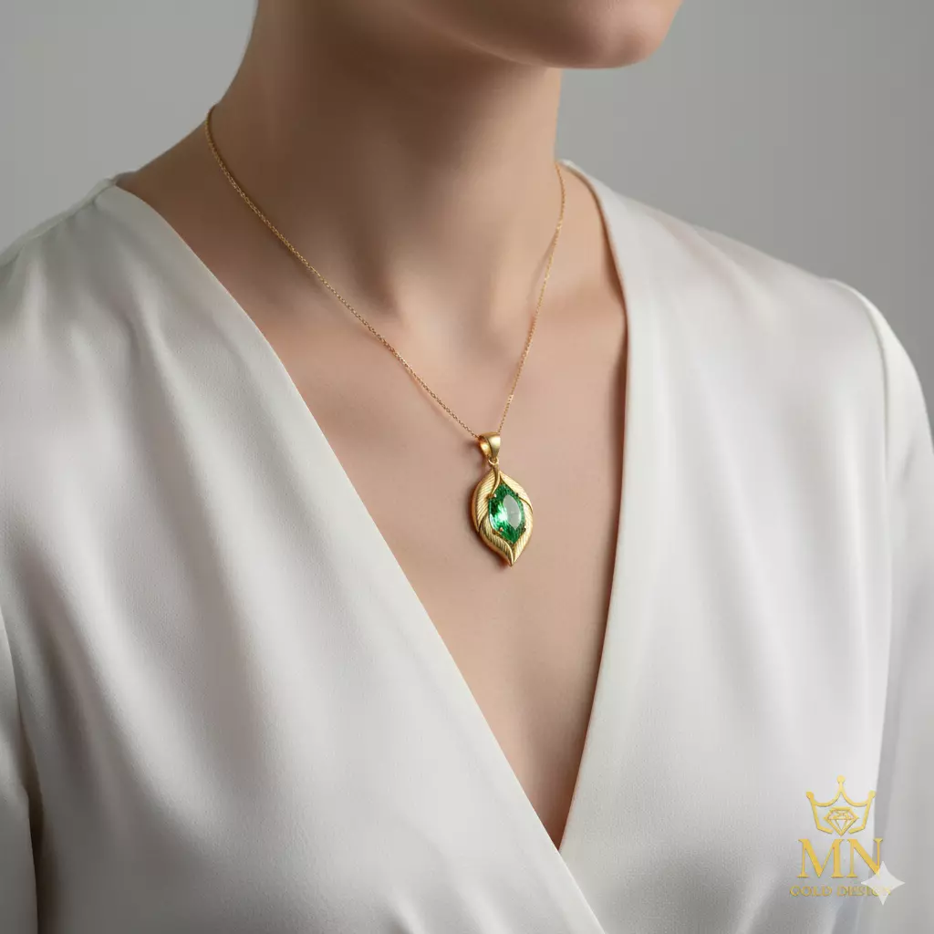 Golden Emerald Leaf Pendant 3D print model