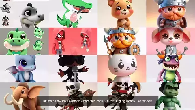Ultimate Low Poly Cartoon Character Pack 3D Print Riging Ready