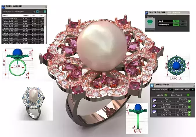 Luxurious Womens Pearl stl 3dm Ring Model pr0072