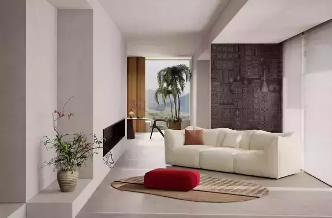 Pixels and Flowers living room interior scene