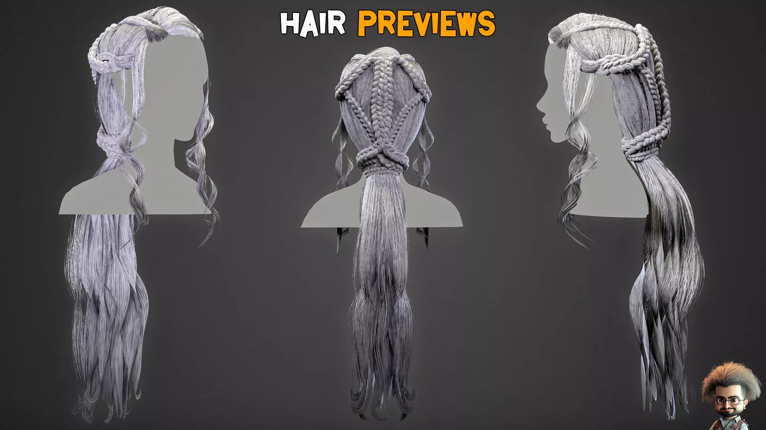 10 Real Hair Models and PBR Textures   Vol 03  Low-poly 3D model_7