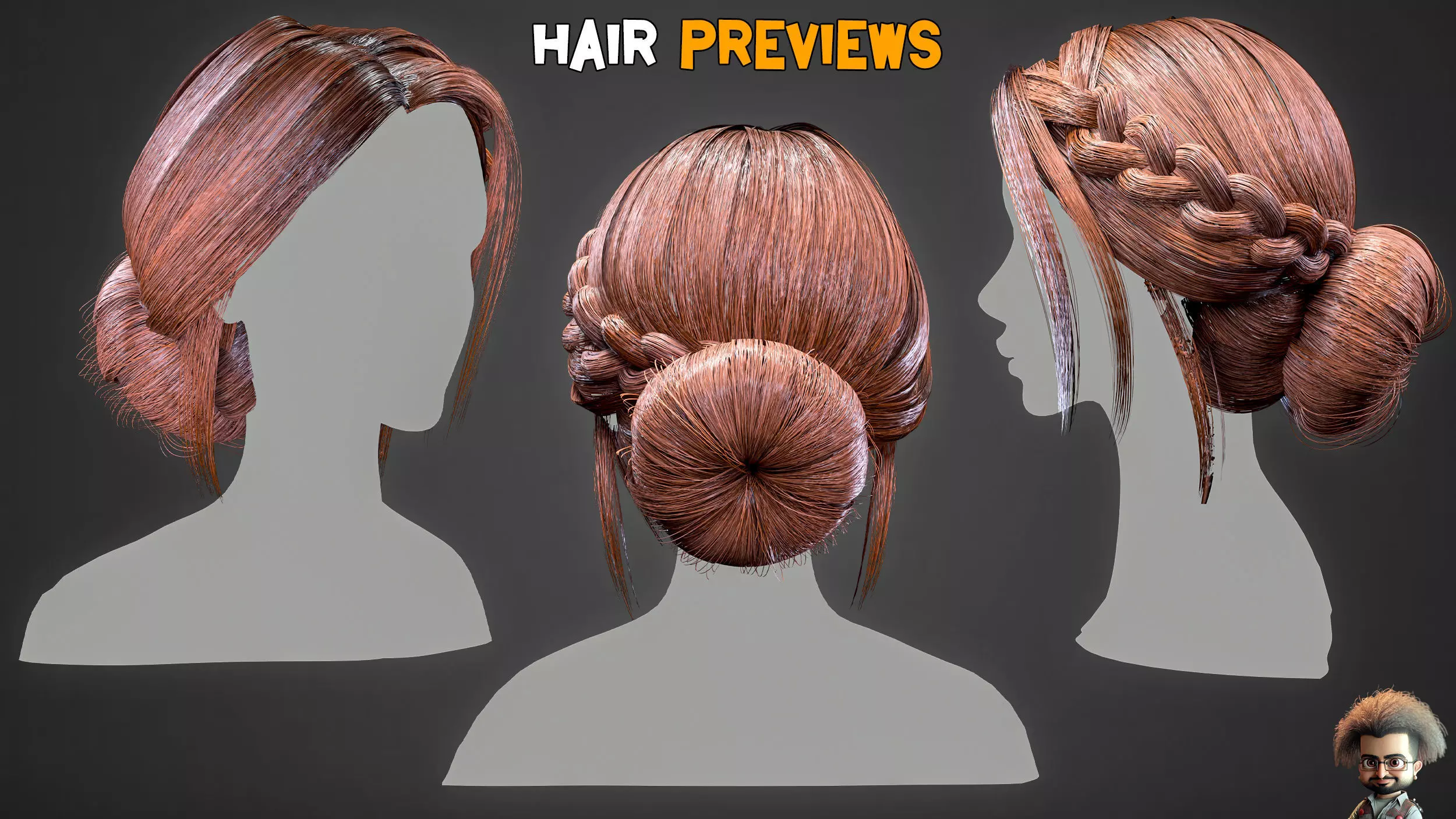 10 Real Hair Models and PBR Textures   Vol 03  Low-poly 3D model_9