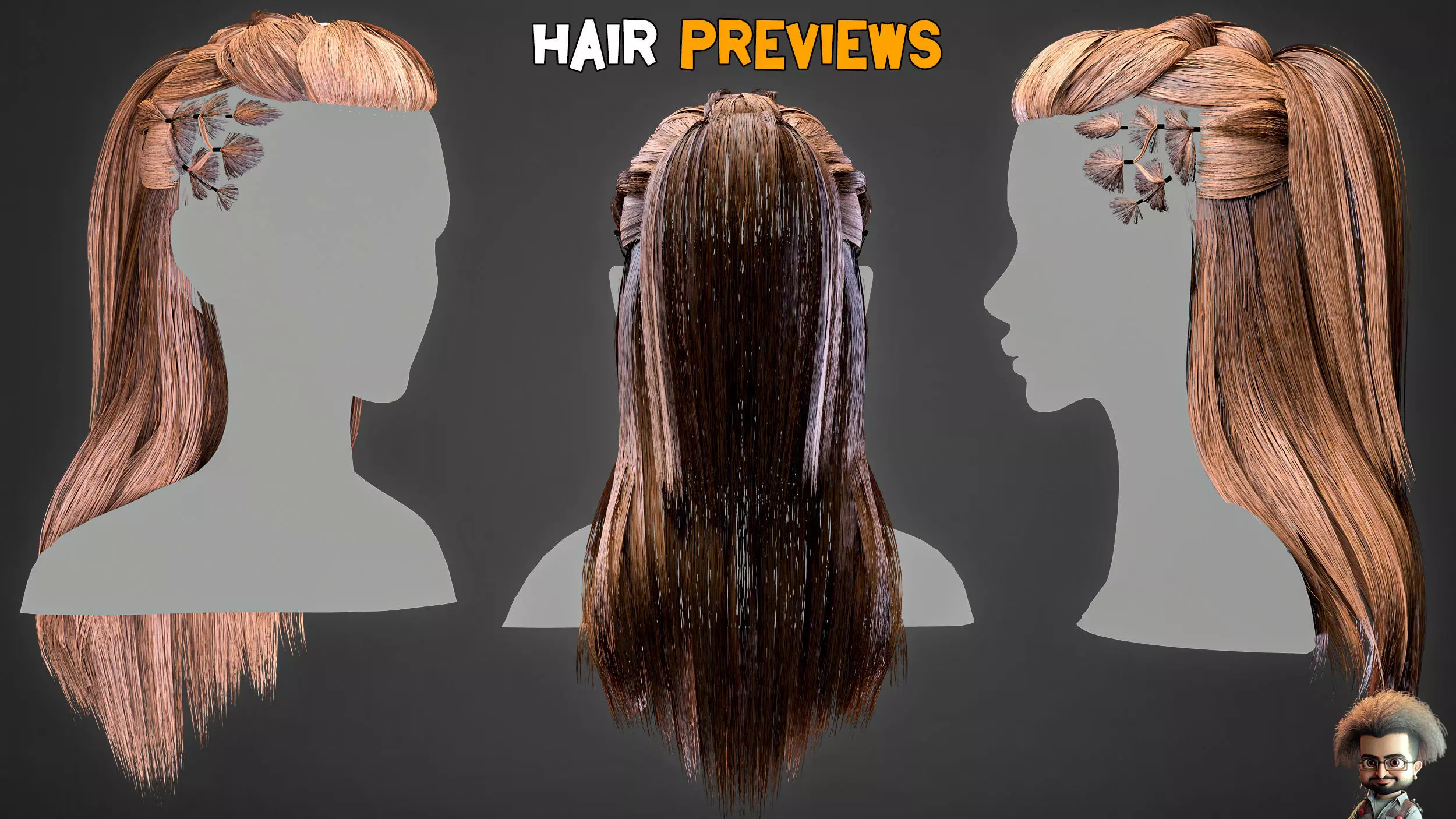 10 Real Hair Models and PBR Textures   Vol 03  Low-poly 3D model_5