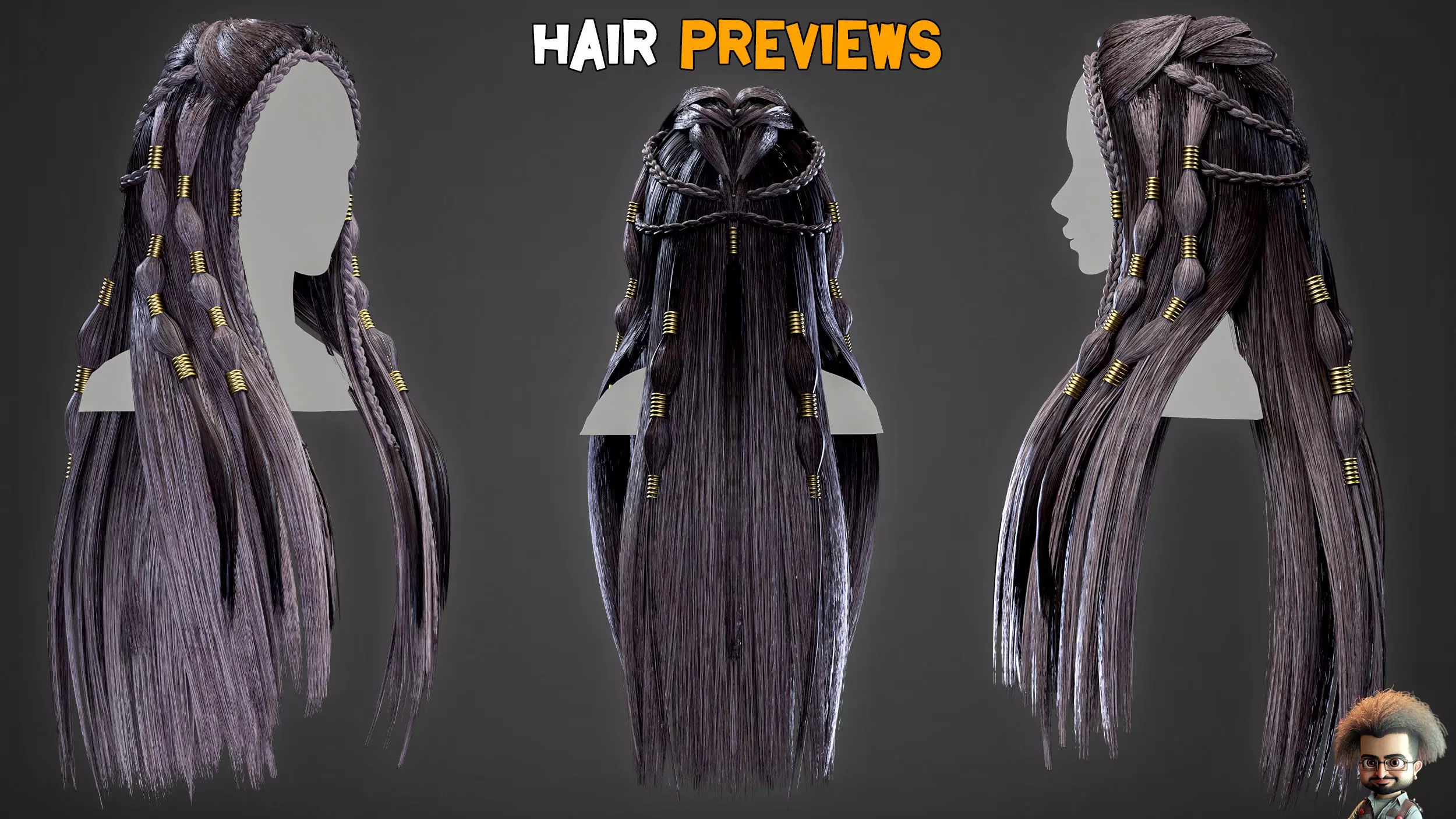 10 Real Hair Models and PBR Textures   Vol 03  Low-poly 3D model_6