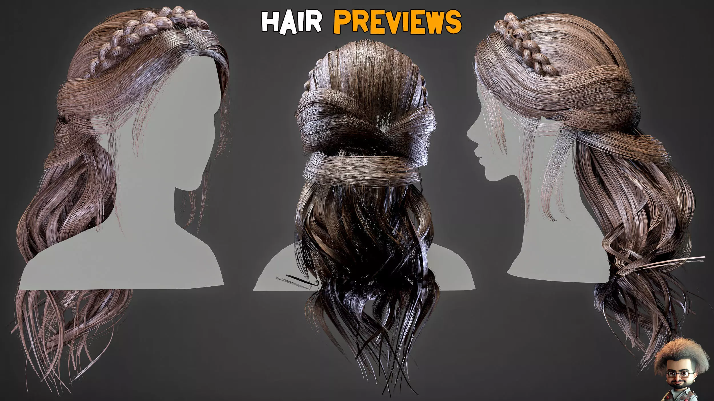 10 Real Hair Models and PBR Textures   Vol 03  Low-poly 3D model_2