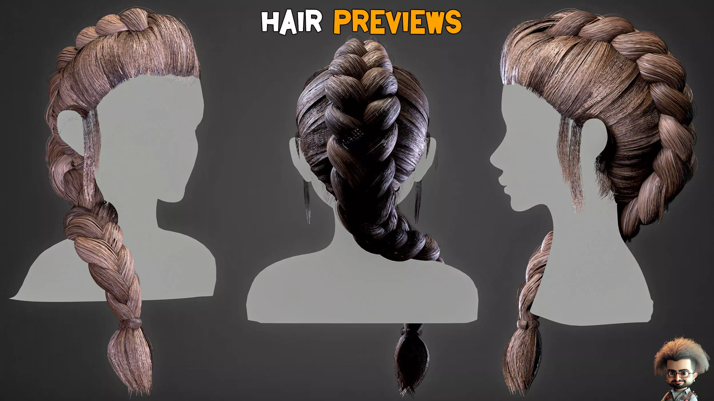 10 Real Hair Models and PBR Textures   Vol 03  Low-poly 3D model_4