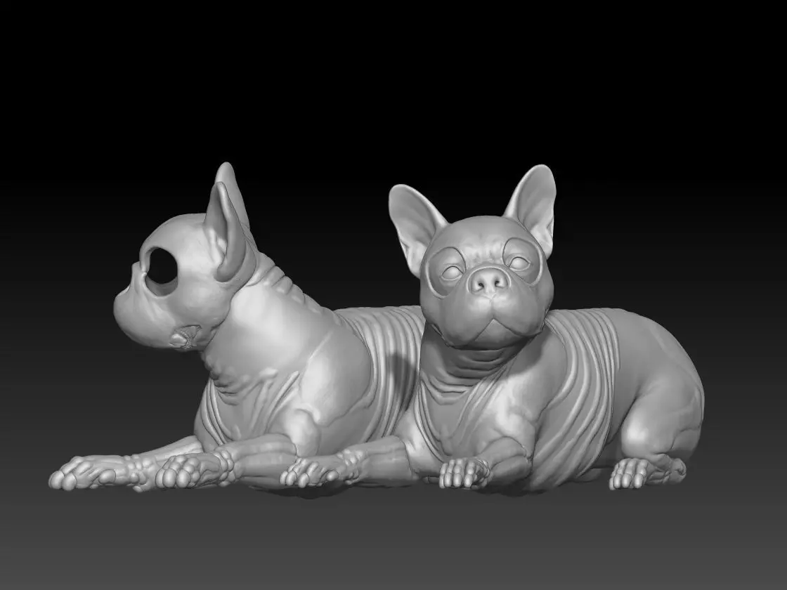 dog bulldog french skull pack 4 3D print model