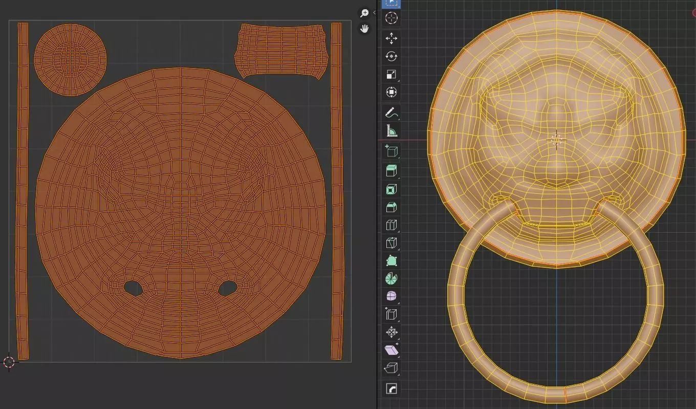 Chinese-style retro door knocker low-poly asset pack Low-poly 3D model_4