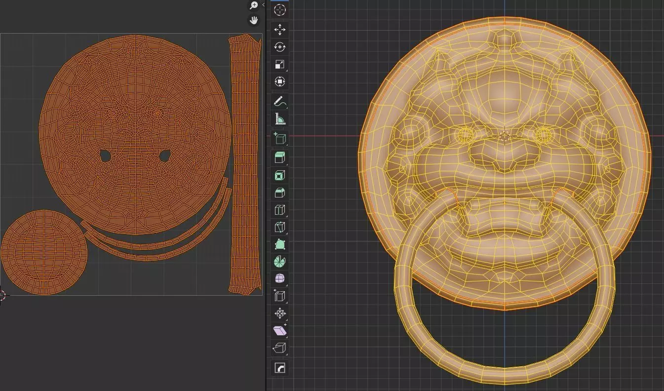 Chinese-style retro door knocker low-poly asset pack Low-poly 3D model_7