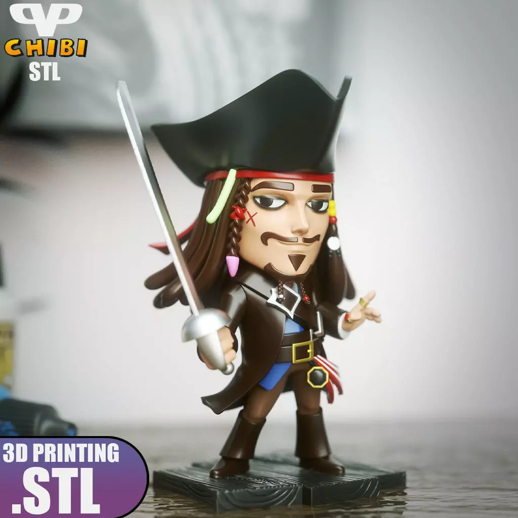 Jack Sparrow Chibi STL for 3D Printing ChibiSTL 3DXM 3D print model