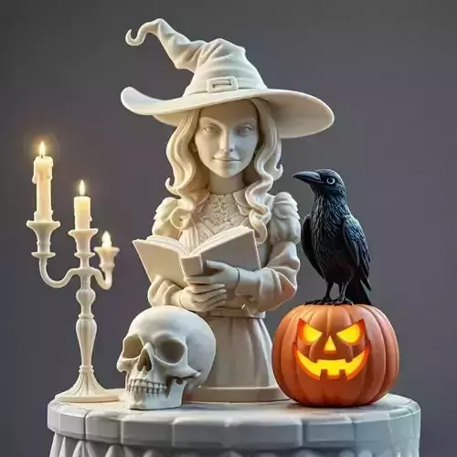2400Halloween Witch with Skull Raven and Pumpkin