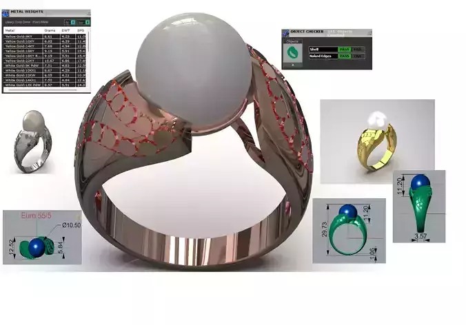 Pearl Gold stl 3dm woman Ring Model pr0029