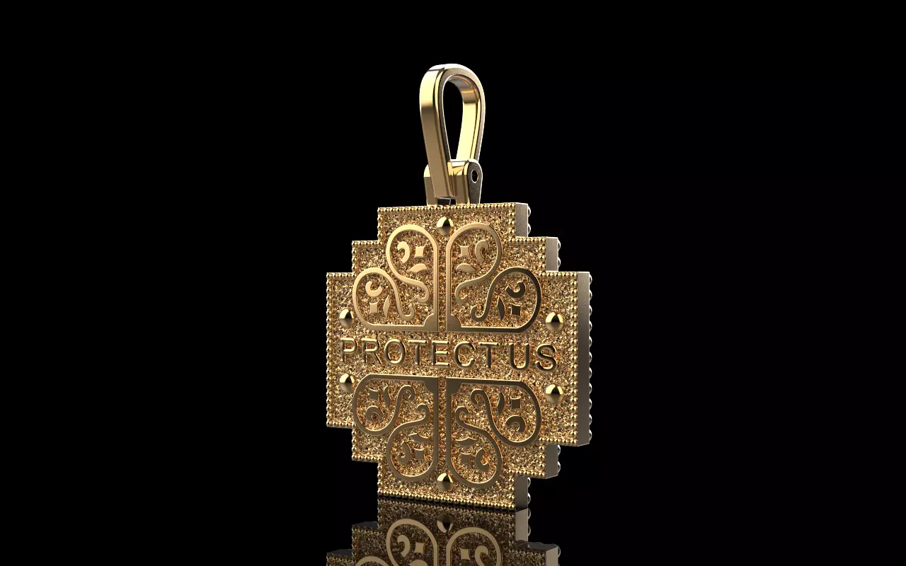 double side Jesus cross protect us pendant model 725 3D print model_9