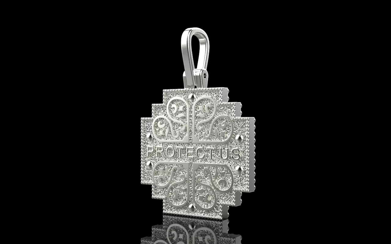 double side Jesus cross protect us pendant model 725 3D print model_4