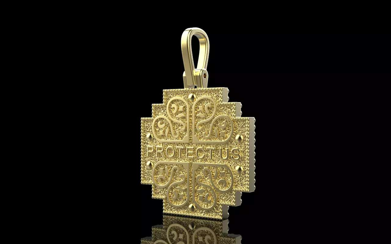 double side Jesus cross protect us pendant model 725 3D print model_16