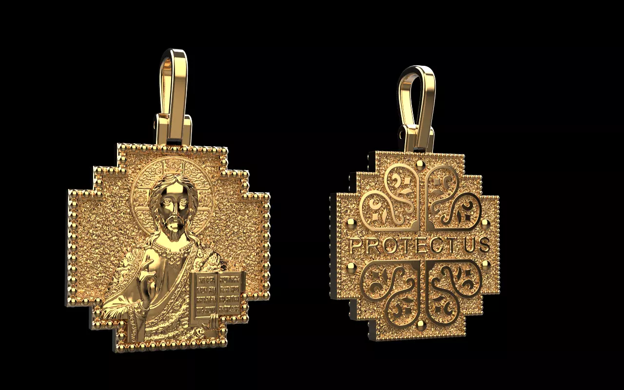 double side Jesus cross protect us pendant model 725 3D print model_27