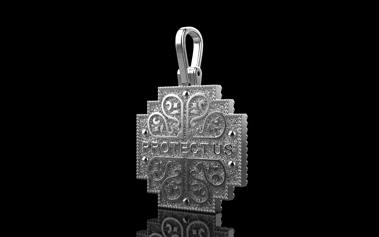 double side Jesus cross protect us pendant model 725 3D print model_14