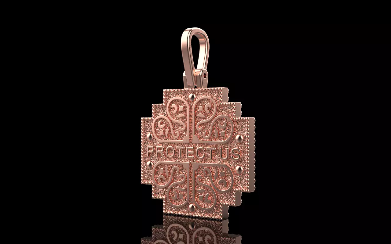 double side Jesus cross protect us pendant model 725 3D print model_17