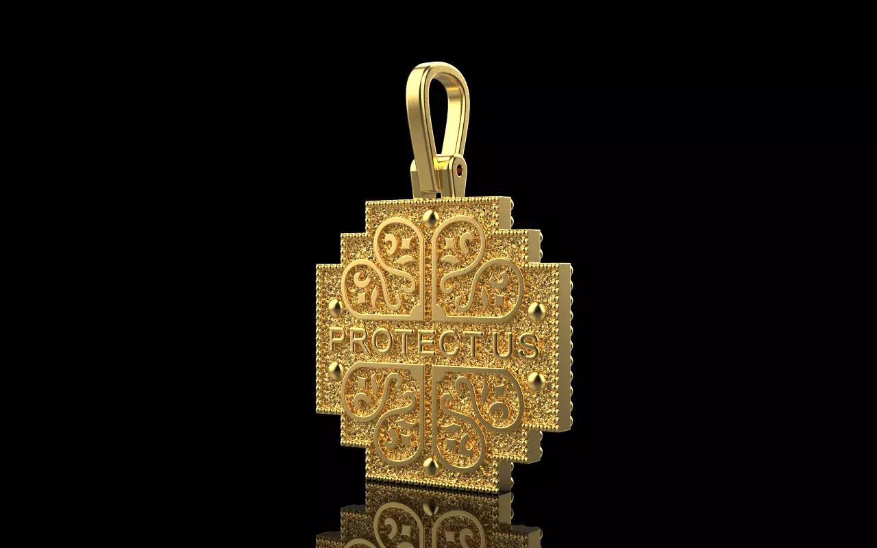 double side Jesus cross protect us pendant model 725 3D print model_8