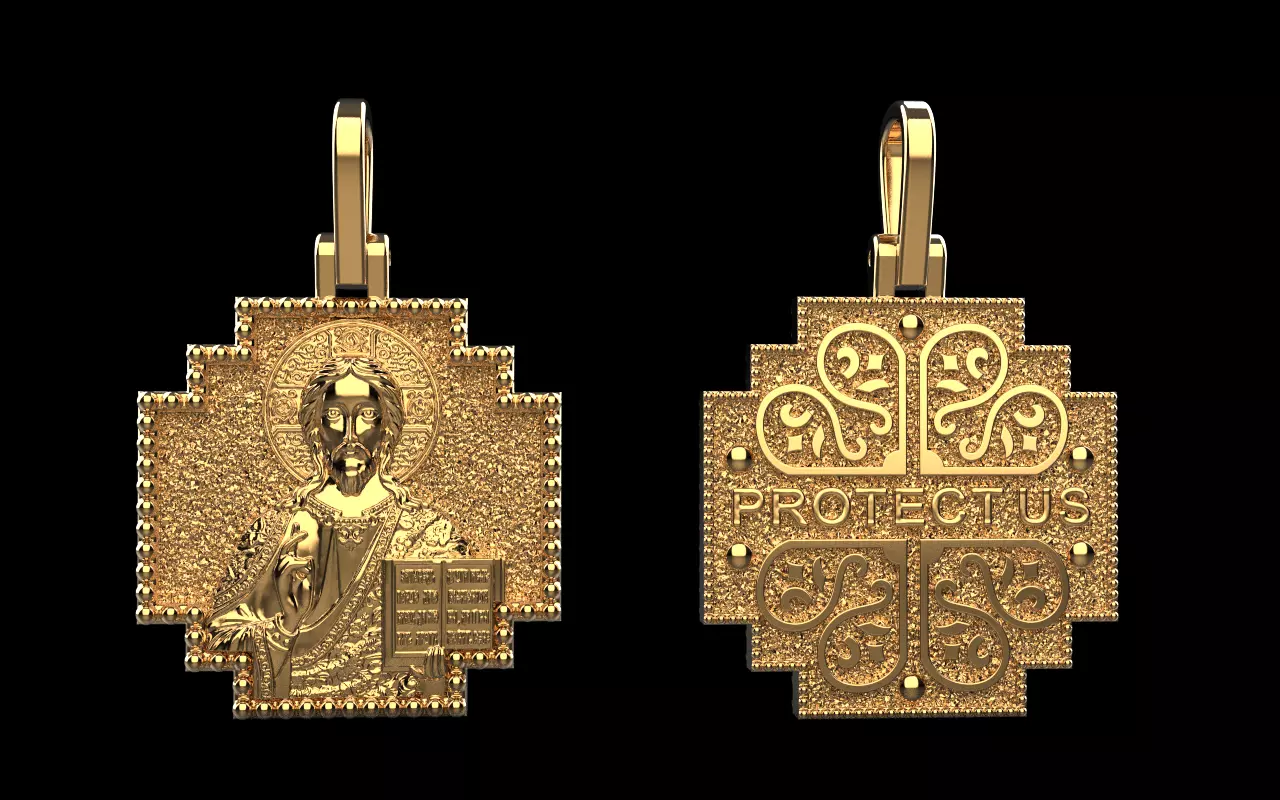 double side Jesus cross protect us pendant model 725 3D print model_0