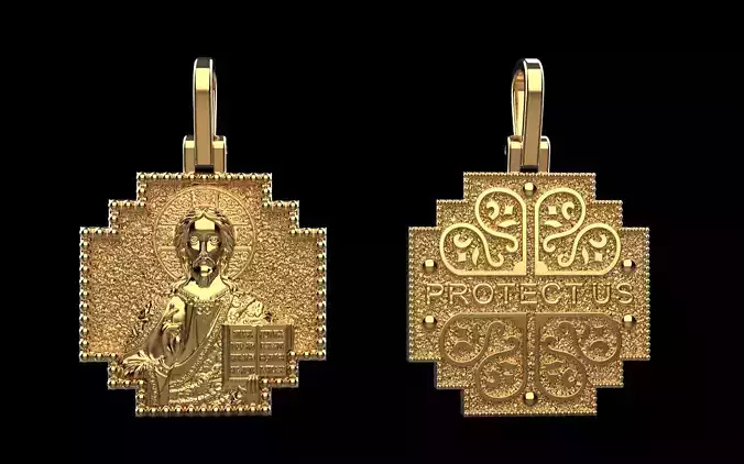 double side Jesus cross protect us pendant model 725