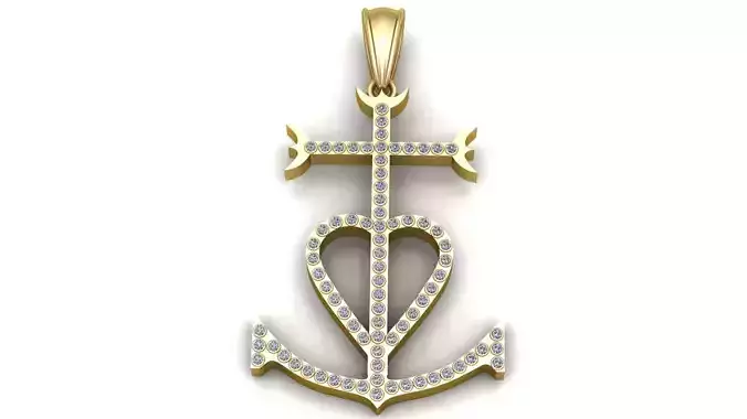 Diamond Cross Heart Anchor Pendant 3D Model