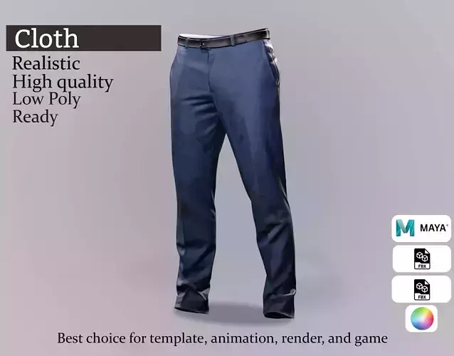 Blue Formal Pants with Belt - Game-Ready 3D Clothing