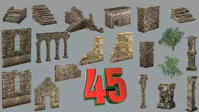 Old Building House Ruins Pack A 3D Model Collection