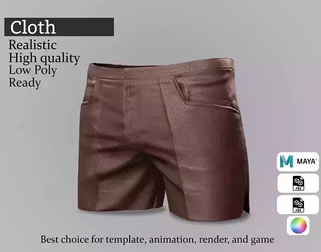 Brown Leather Shorts - Game-Ready 3D Clothing