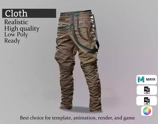 Brown Tactical Pants with Straps - Game-Ready 3D Clothing