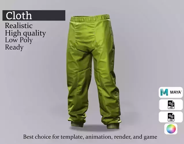 Futuristic Green Pants - Game-Ready 3D Clothing