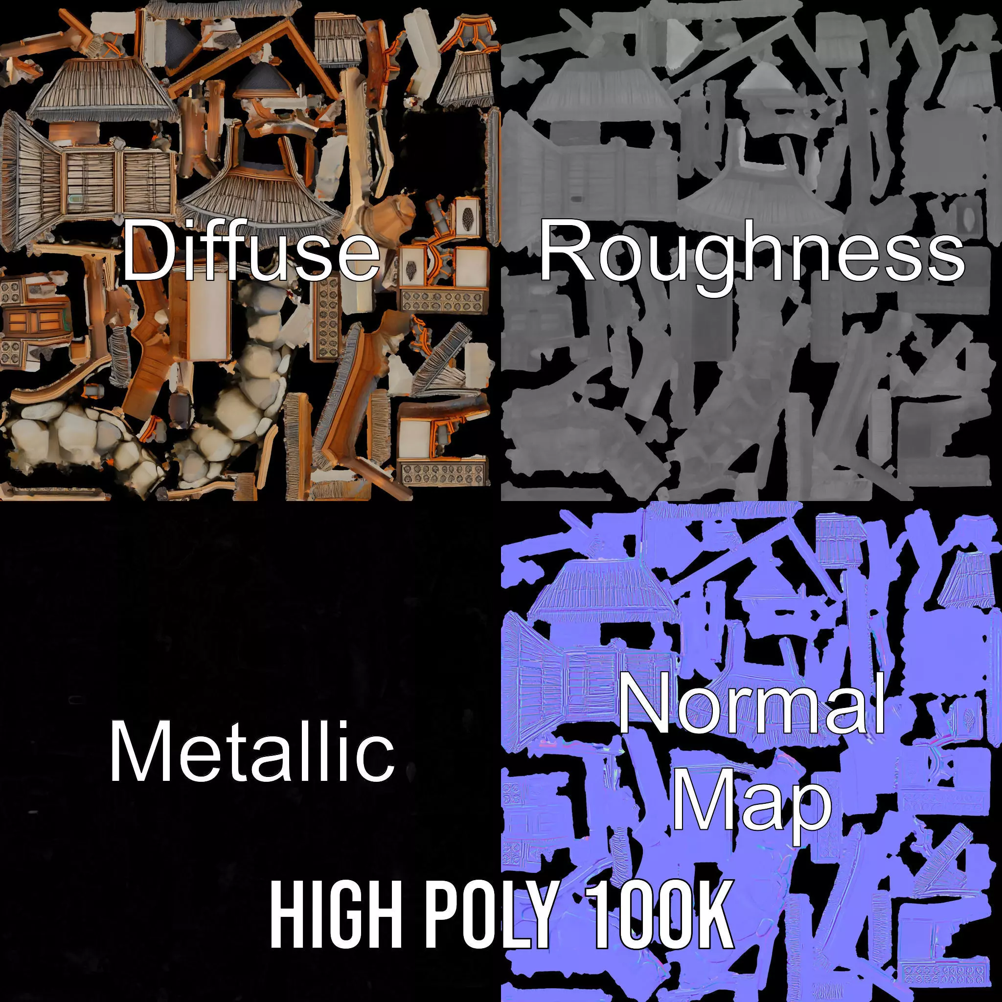 Traditional Bamboo Hut model pack Low-poly 3D model_4