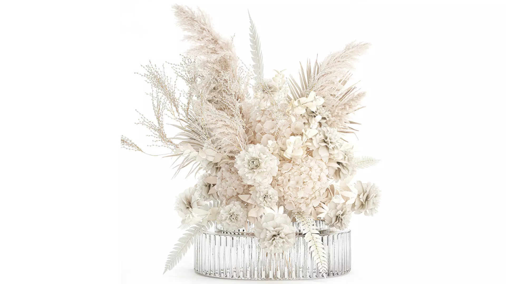 Bouquet Of dried hydrangea pampas branches glass vase 637 3D model