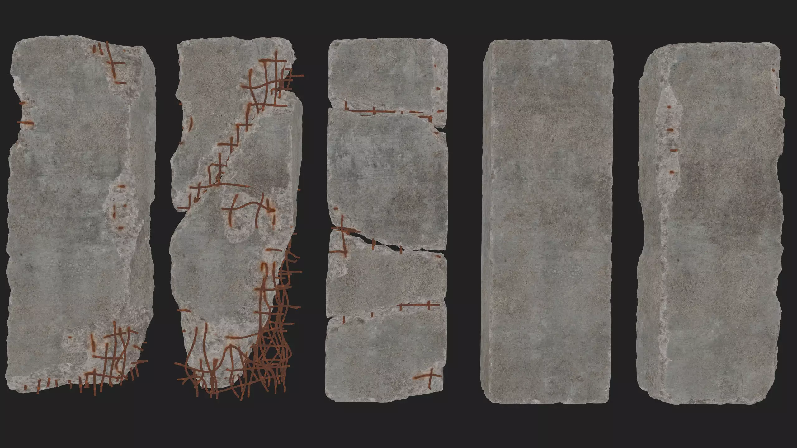 Concrete Slab Pack 01 - 5 Game Ready PBR Models 3D model_9