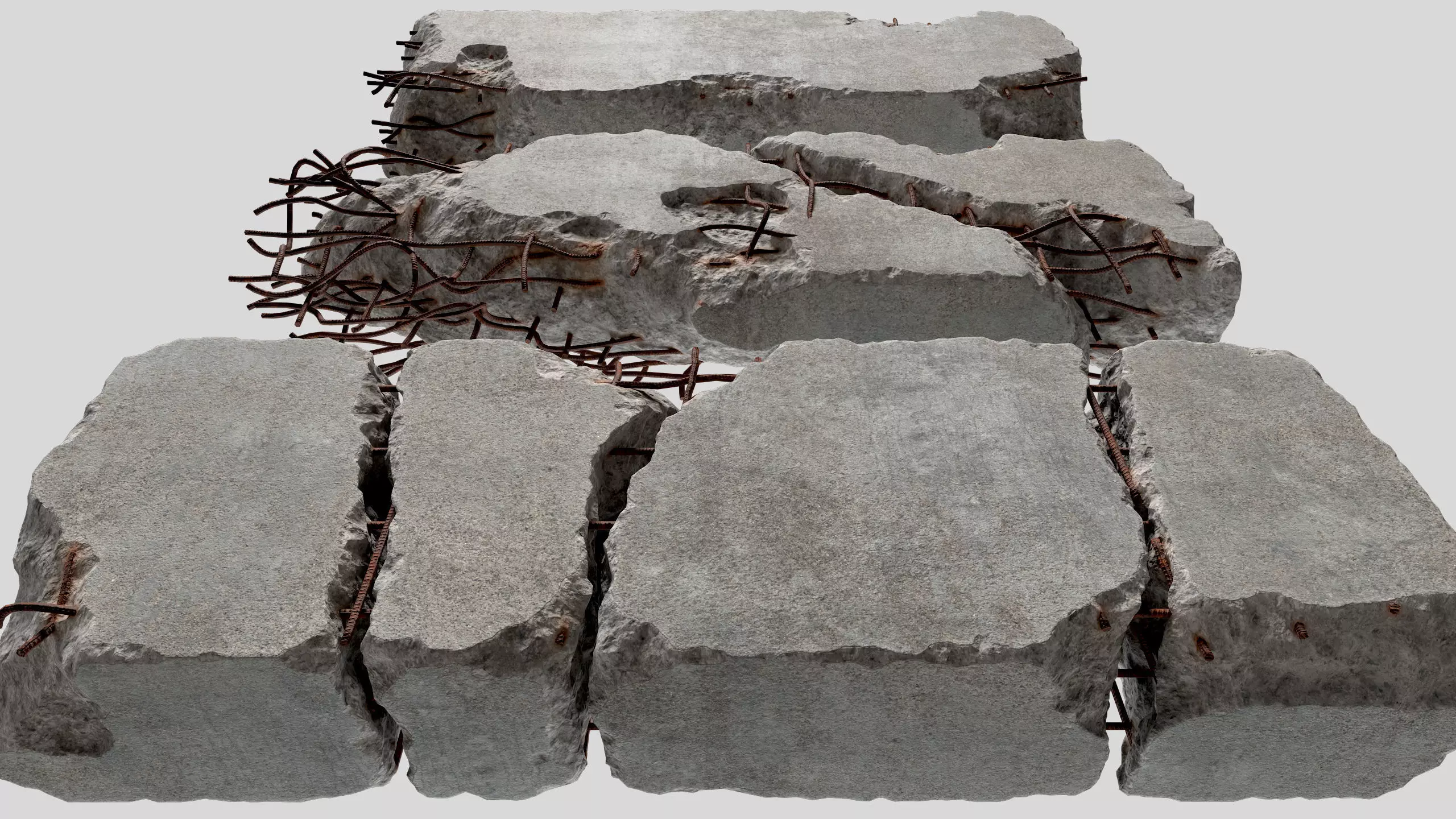 Concrete Slab Pack 01 - 5 Game Ready PBR Models 3D model_6