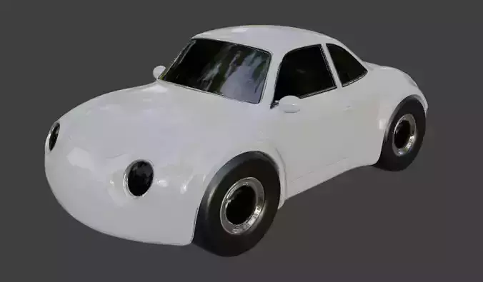 White Cartoon Car Model 3D print model