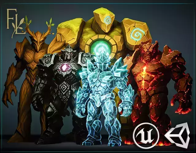 Golem Pack - Game ready characters Low-poly 3D model