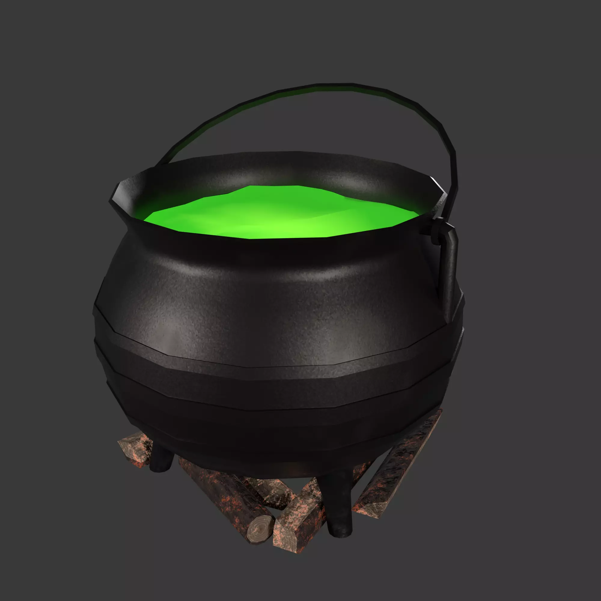 Witch Cauldron With Potion Low-poly 3D model_7