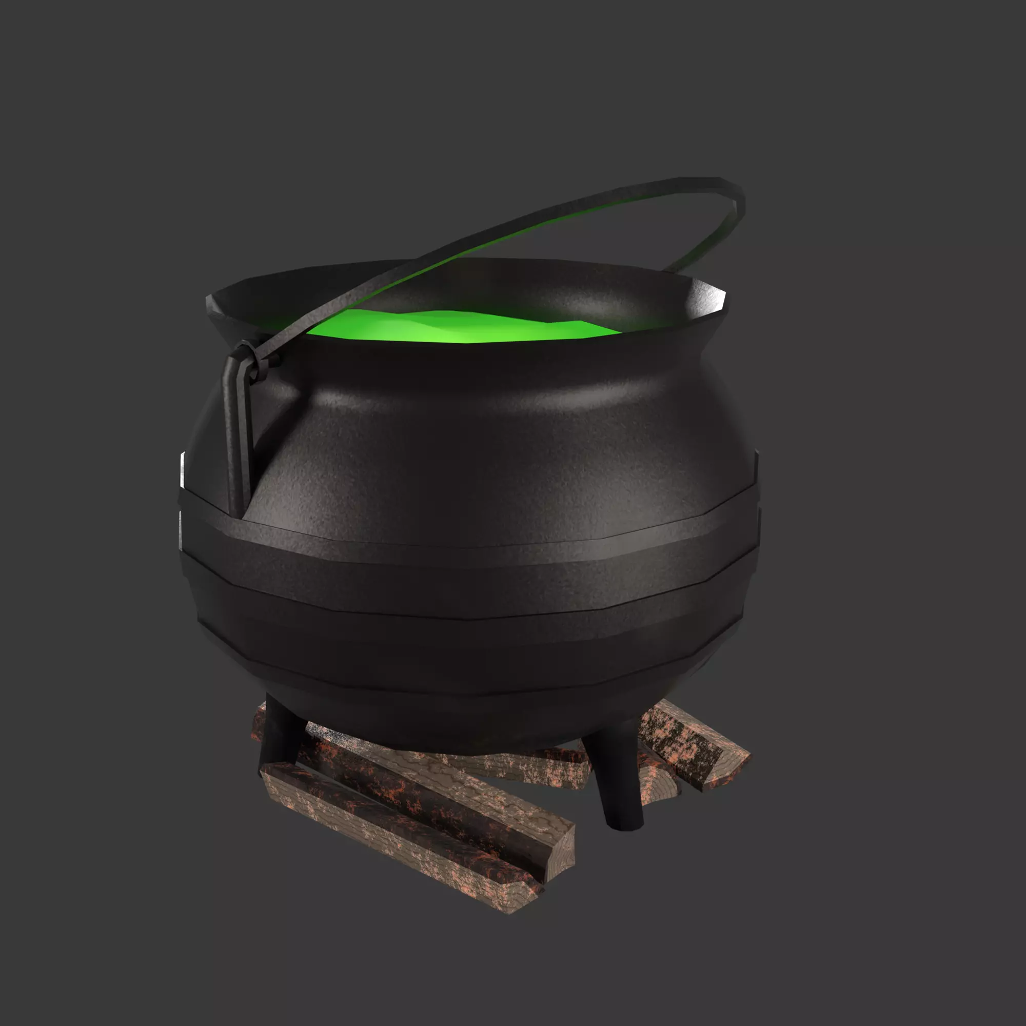 Witch Cauldron With Potion Low-poly 3D model_11