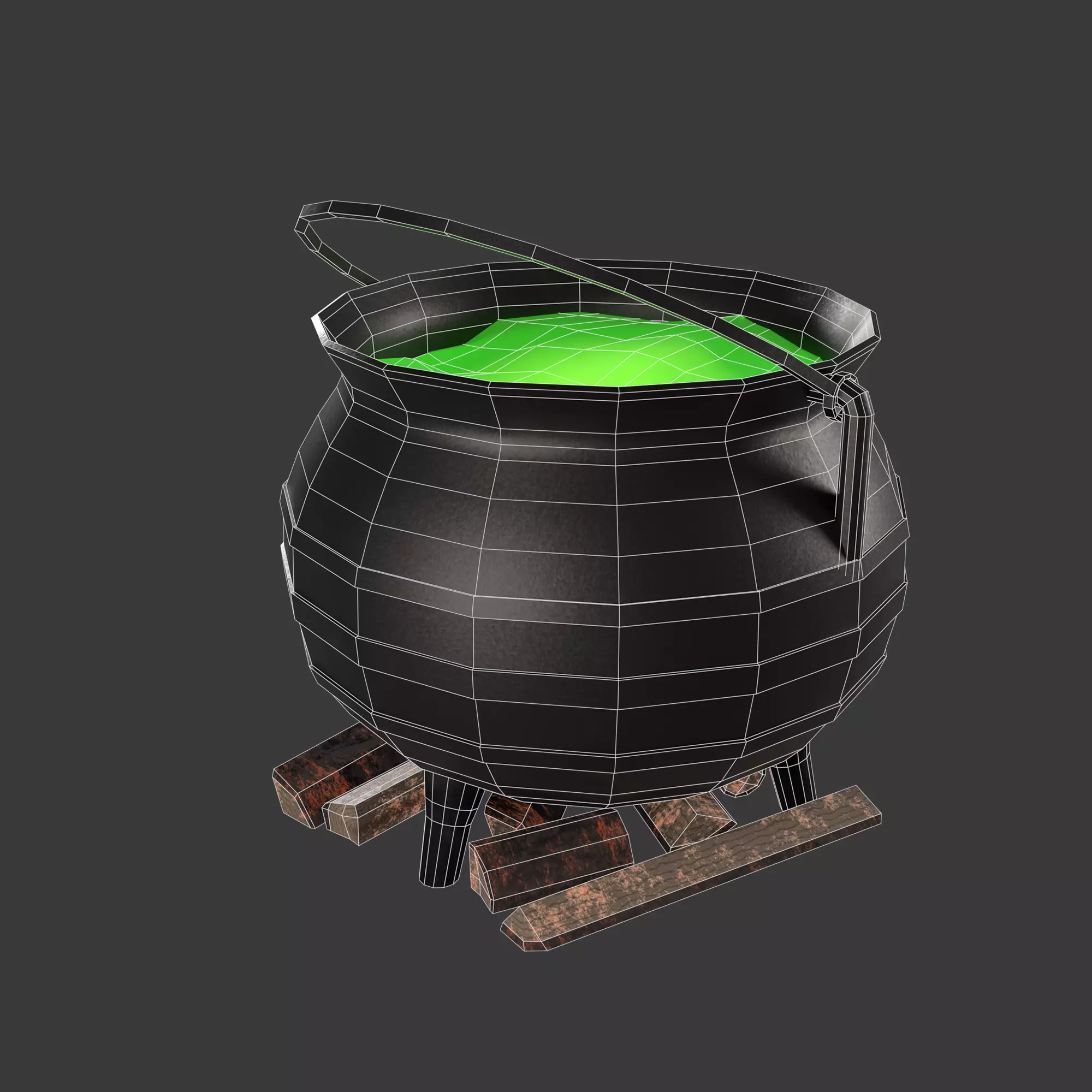 Witch Cauldron With Potion Low-poly 3D model_10