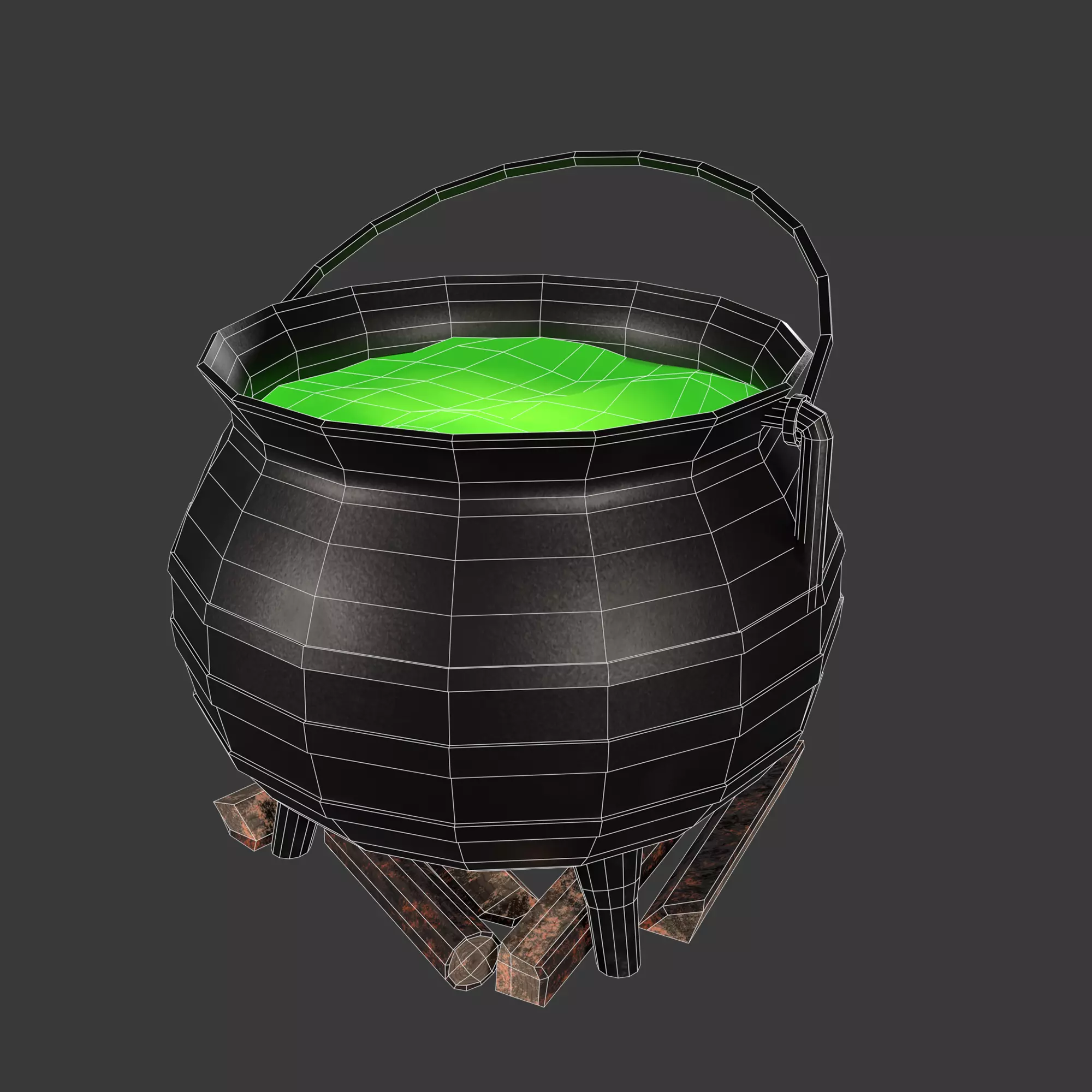Witch Cauldron With Potion Low-poly 3D model_8