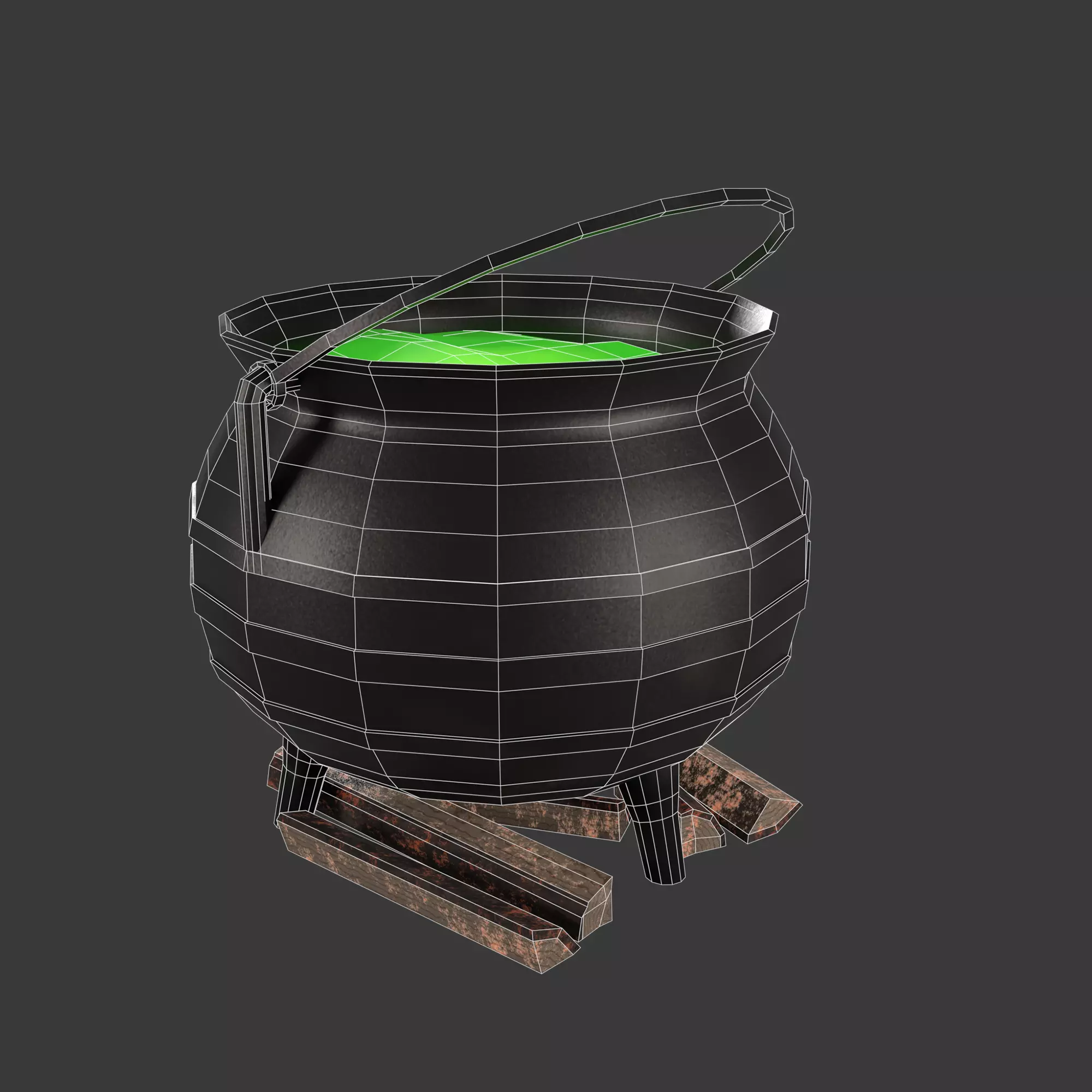 Witch Cauldron With Potion Low-poly 3D model_12