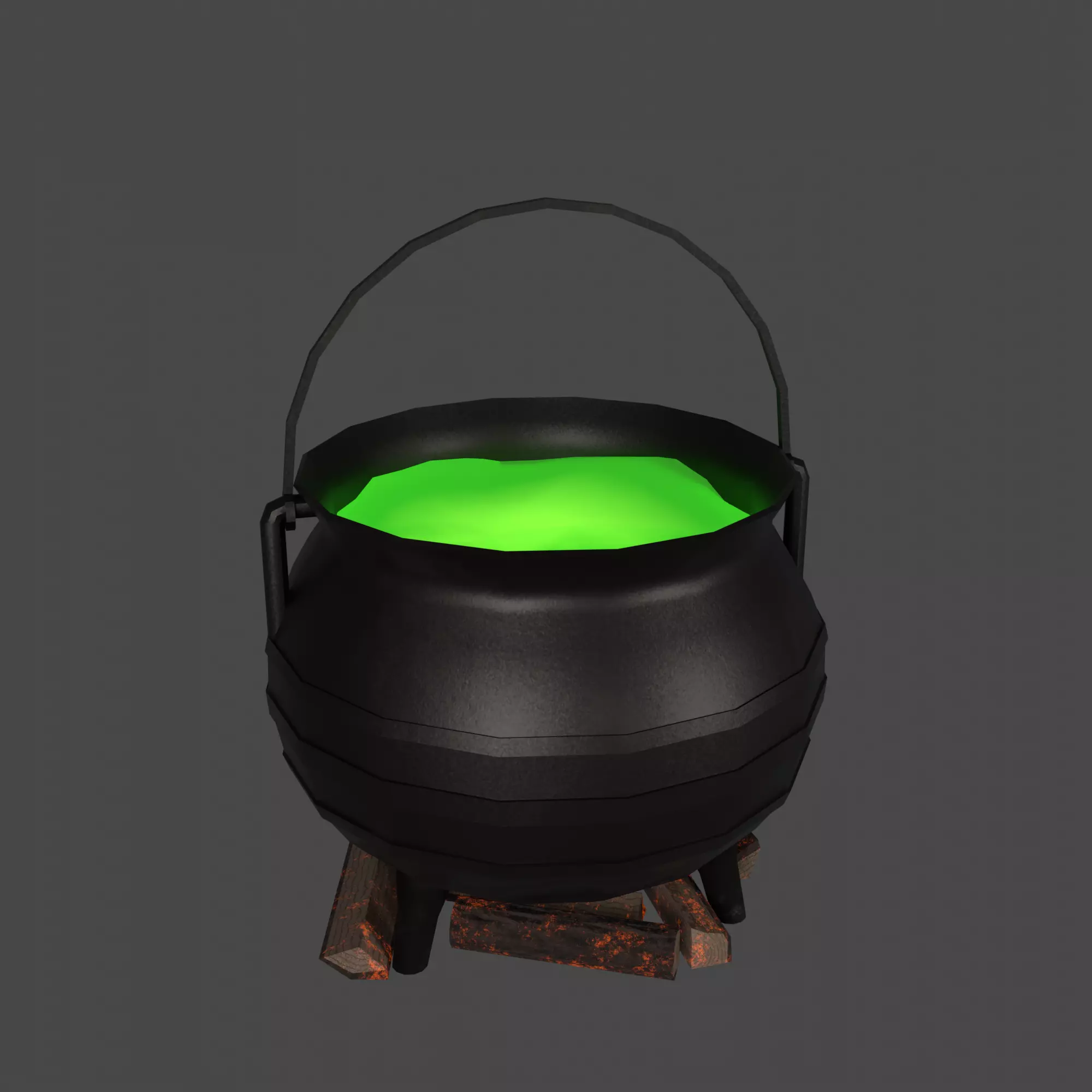 Witch Cauldron With Potion Low-poly 3D model_0