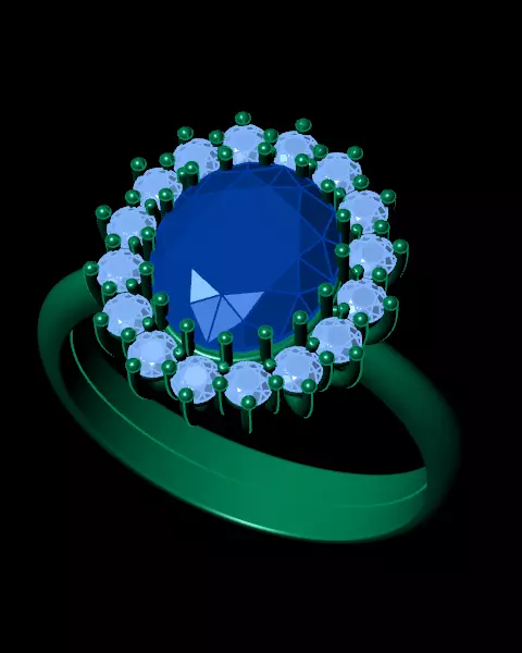 emerald oval halo cluster ring 3D print model_1