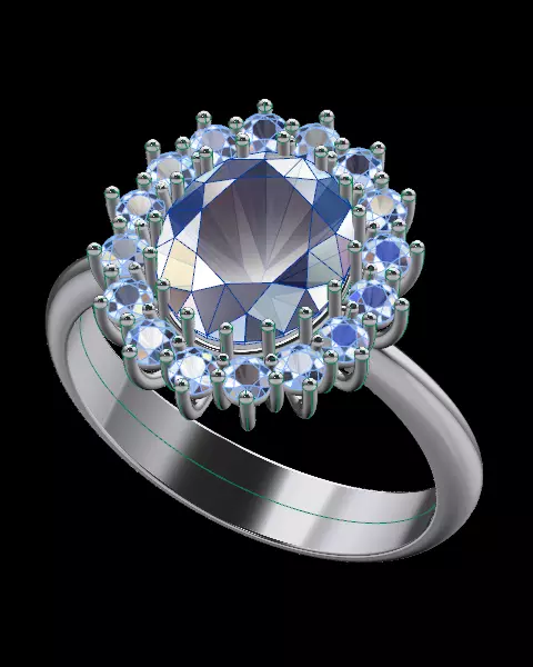 emerald oval halo cluster ring 3D print model_2