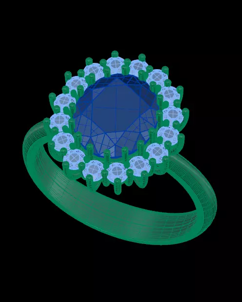 emerald oval halo cluster ring 3D print model_0
